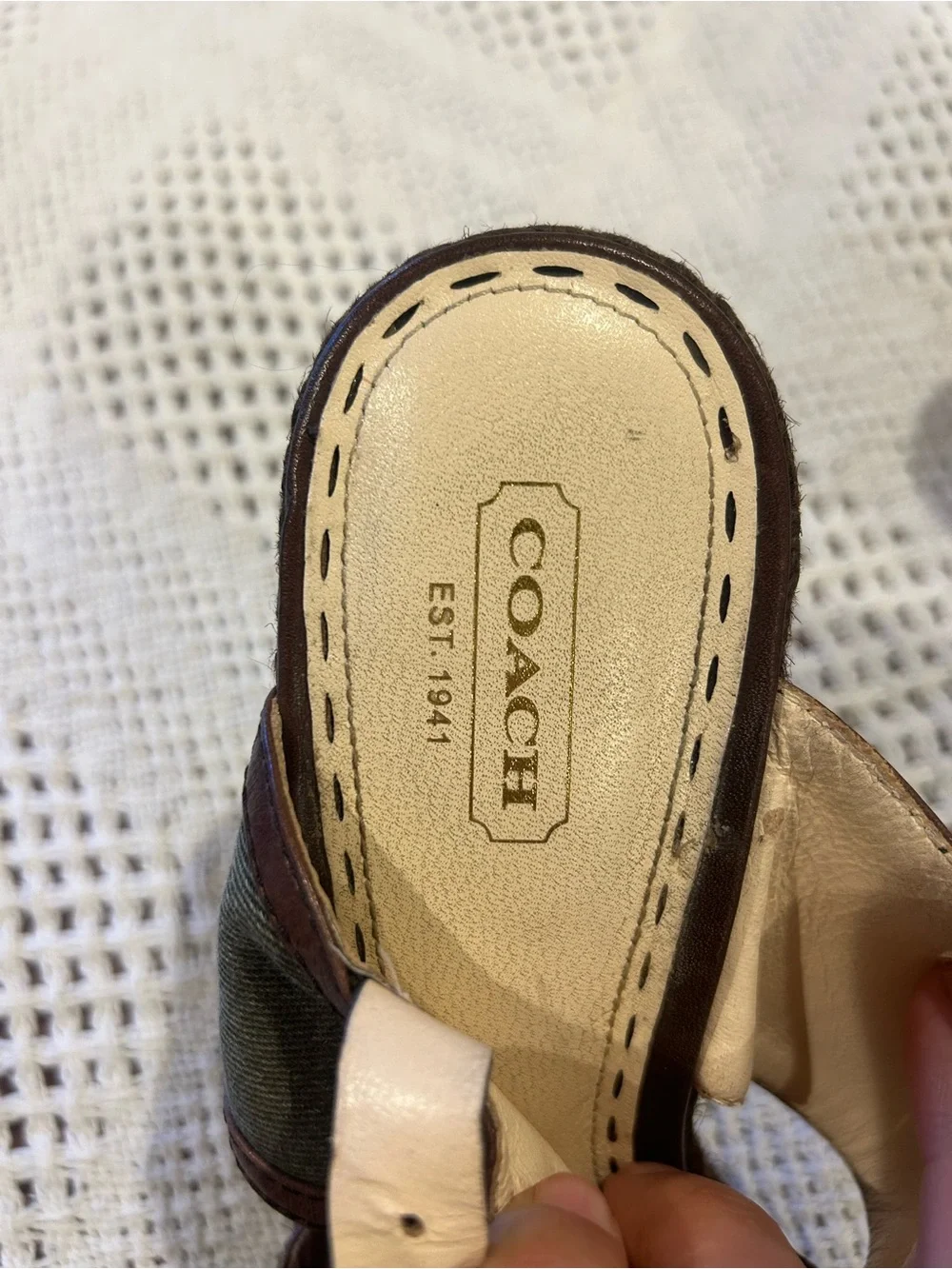 Coach Olive Green Platform Sandal with Wooden Block Heel